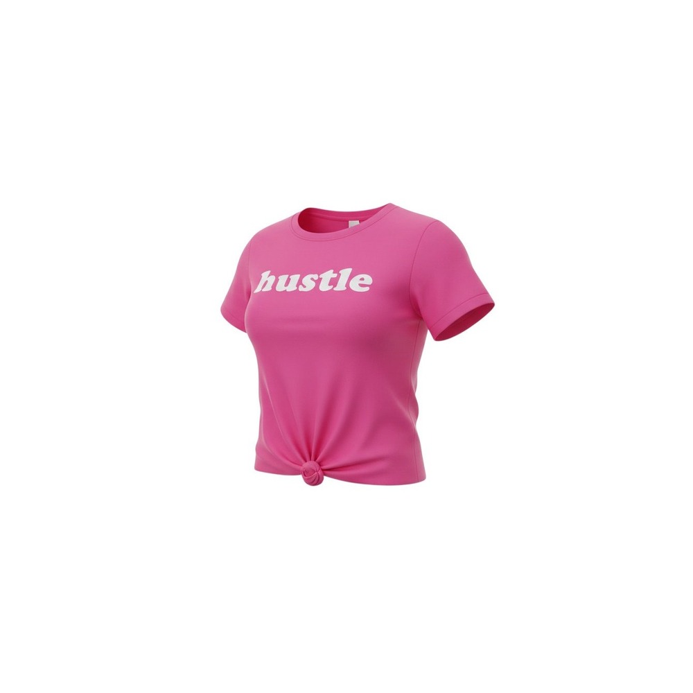 January 7 Graphic Tee Womens Medium Pink Hustle Front Knot Short Sleeve Top